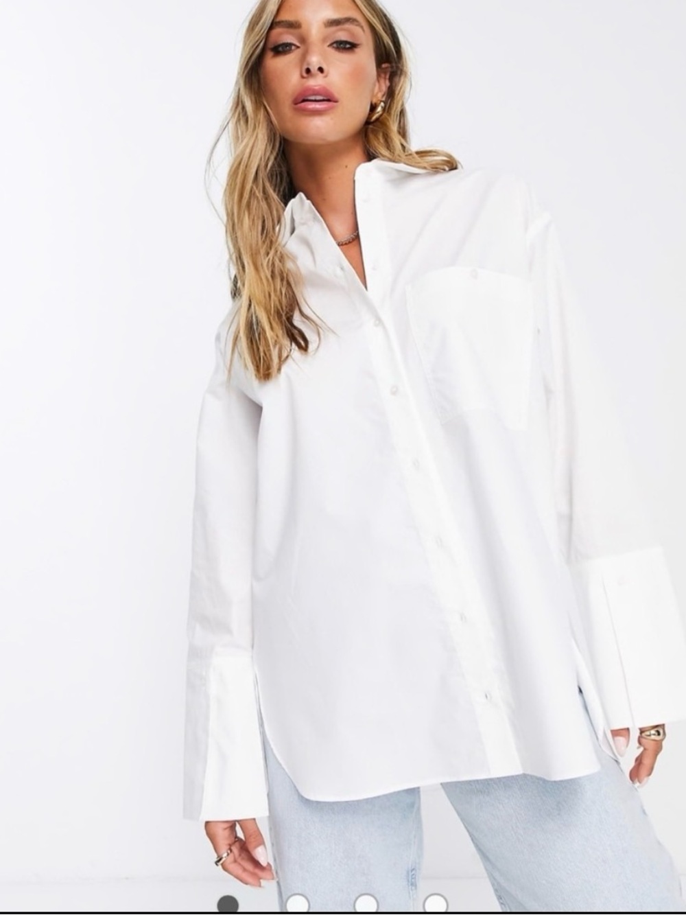 Topshop cuffed poplin button up shirt in white/ivory